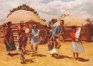 Zeremonie der Navaho vor einem Hogan